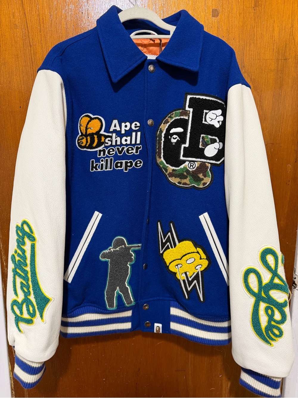 BAPE Blue & White Varsity Jacket with Patches